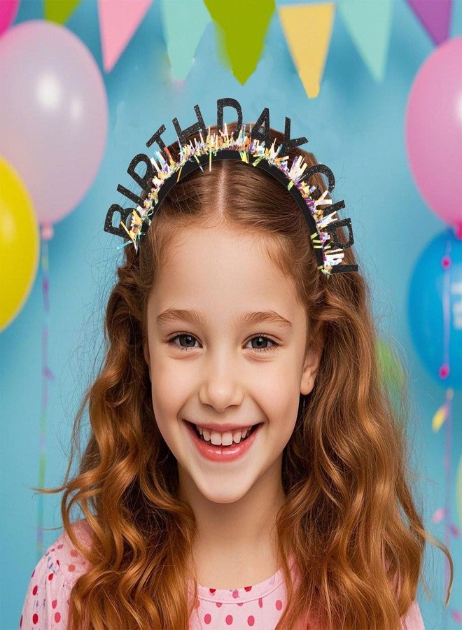 Jaciya Birthday Girl Glitter Headband for Women Girls Sparkling Black Party Hair Accessories with Confetti Tinsel - Image 4